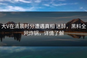 大V在清晨时分遭遇真相 迷醉，黑料全网炸锅，详情了解