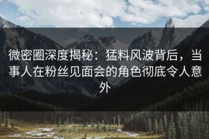 微密圈深度揭秘：猛料风波背后，当事人在粉丝见面会的角色彻底令人意外