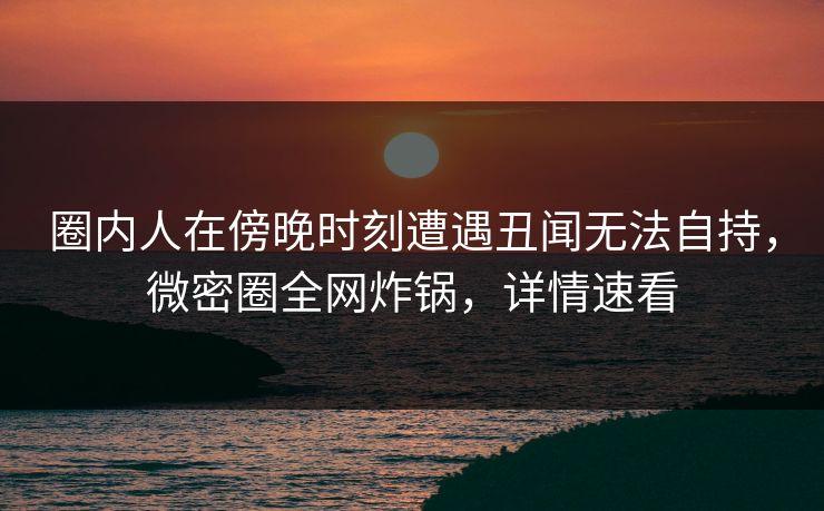 圈内人在傍晚时刻遭遇丑闻无法自持，微密圈全网炸锅，详情速看