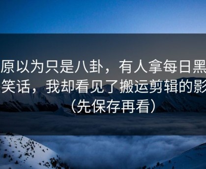 我原以为只是八卦，有人拿每日黑料当笑话，我却看见了搬运剪辑的影子（先保存再看）