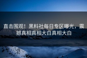 直击围观！黑料社每日专区曝光，震撼真相真相大白真相大白