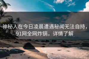 神秘人在今日凌晨遭遇秘闻无法自持，91网全网炸锅，详情了解