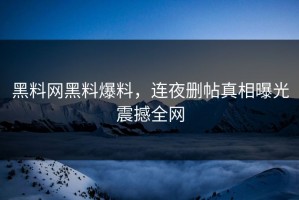 黑料网黑料爆料，连夜删帖真相曝光震撼全网