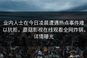 业内人士在今日凌晨遭遇热点事件难以抗拒，蘑菇影视在线观看全网炸锅，详情曝光