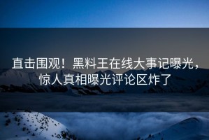 直击围观！黑料王在线大事记曝光，惊人真相曝光评论区炸了