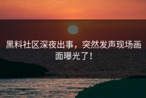 黑料社区深夜出事，突然发声现场画面曝光了！