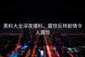 黑料大全深夜爆料，震惊反转剧情令人震惊