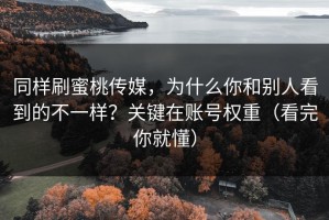 同样刷蜜桃传媒，为什么你和别人看到的不一样？关键在账号权重（看完你就懂）