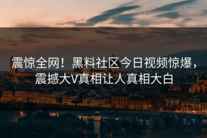 震惊全网！黑料社区今日视频惊爆，震撼大V真相让人真相大白