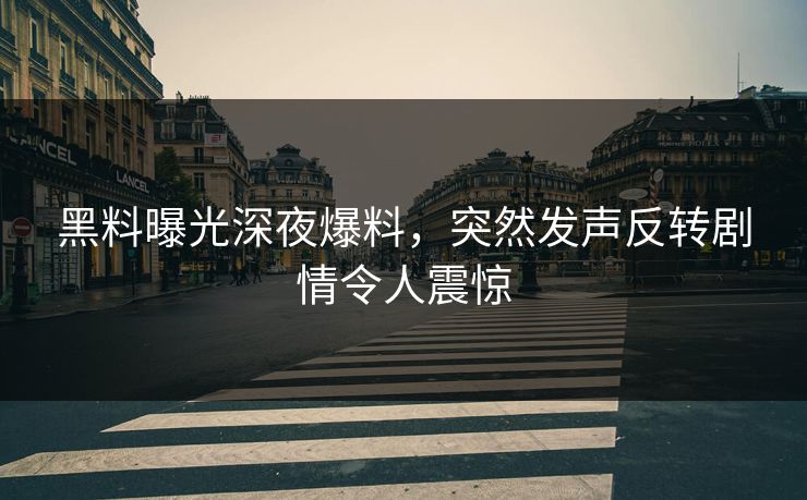 黑料曝光深夜爆料，突然发声反转剧情令人震惊