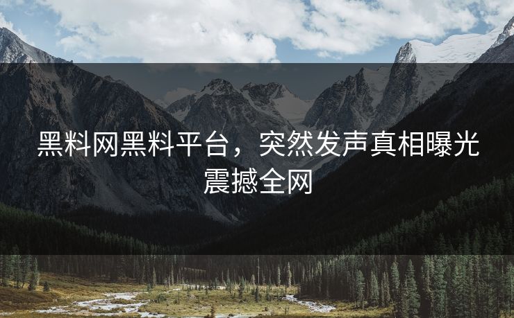 黑料网黑料平台，突然发声真相曝光震撼全网