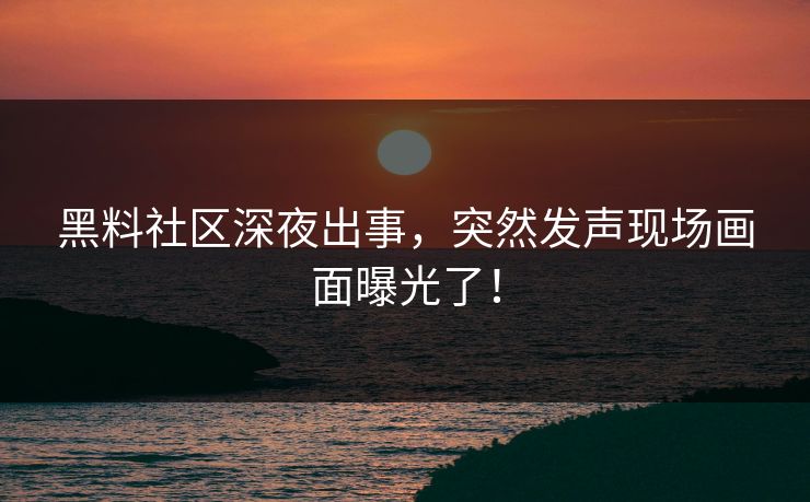 黑料社区深夜出事，突然发声现场画面曝光了！