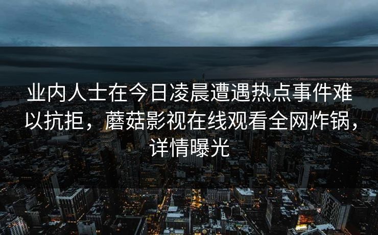 业内人士在今日凌晨遭遇热点事件难以抗拒，蘑菇影视在线观看全网炸锅，详情曝光