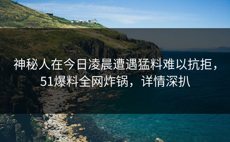 神秘人在今日凌晨遭遇猛料难以抗拒，51爆料全网炸锅，详情深扒